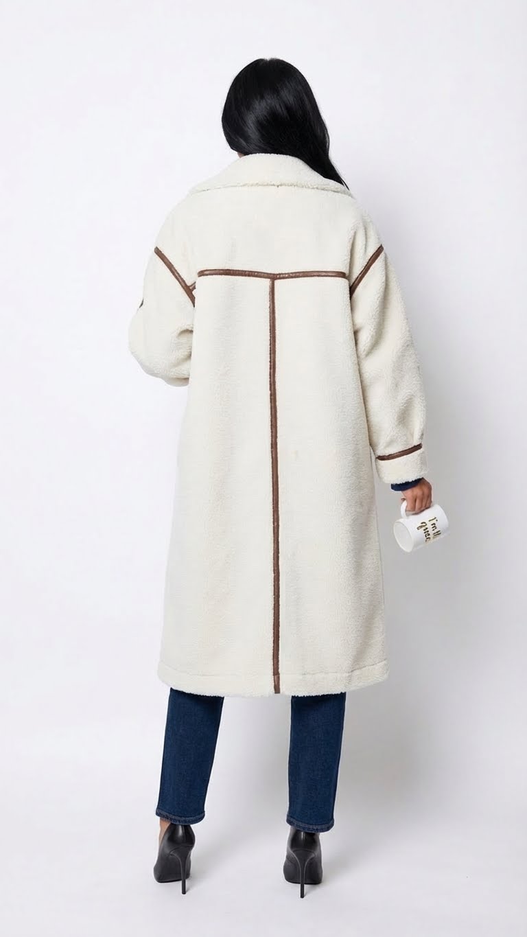 Manteau blanc à col larges avec sangles