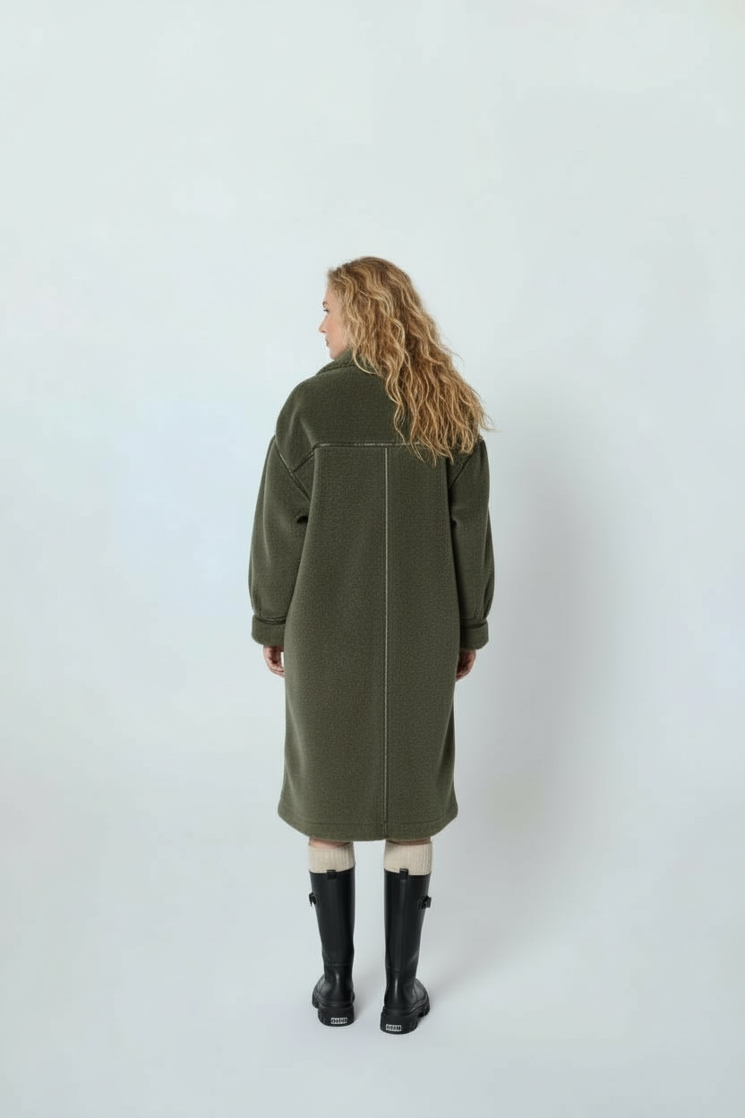 Manteau à col large avec sangle kaki