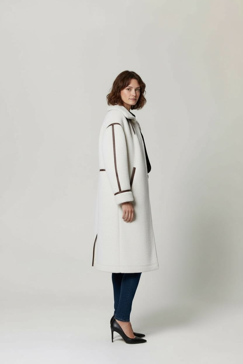 Manteau blanc à col larges avec sangles