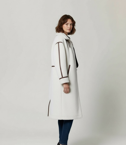 Manteau blanc à col larges avec sangles