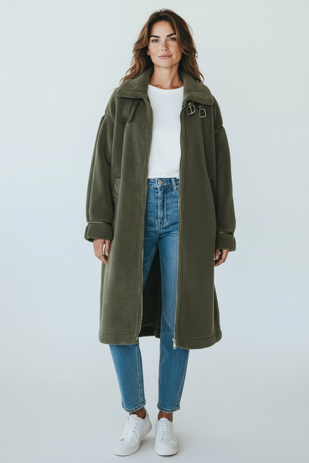 Manteau à col large avec sangle kaki