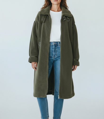 Manteau à col large avec sangle kaki