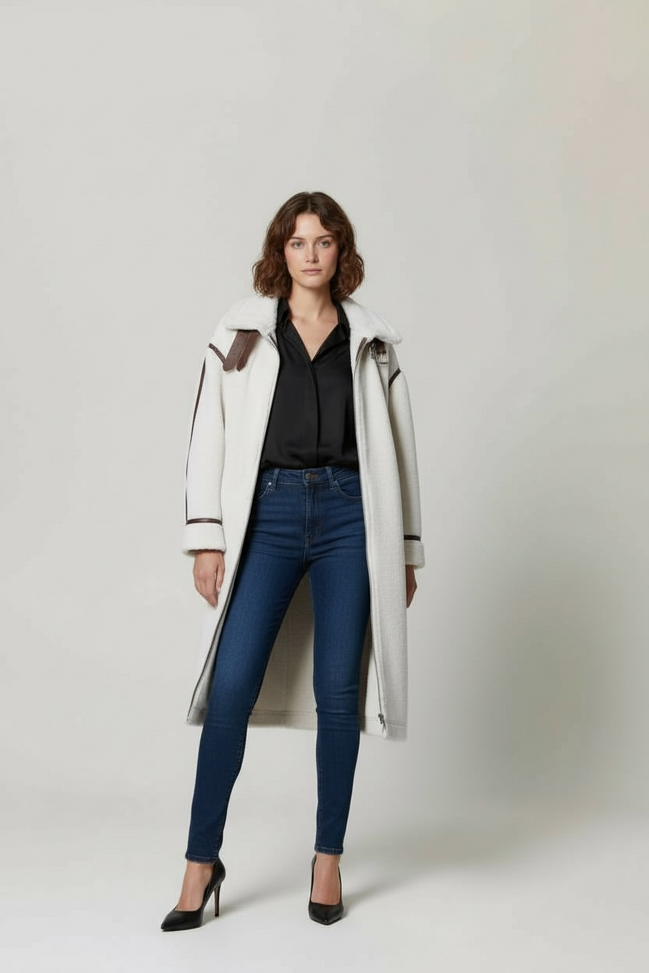 Manteau blanc à col larges avec sangles