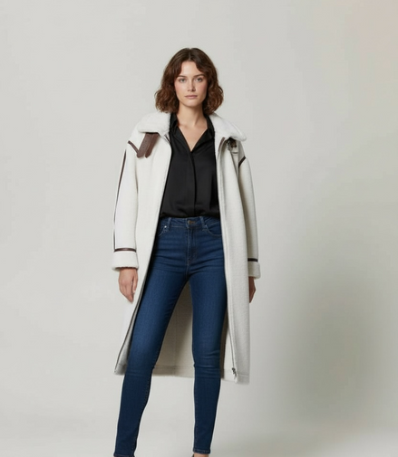 Manteau blanc à col larges avec sangles