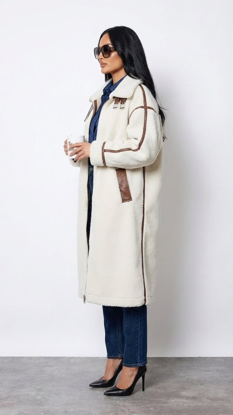 Manteau blanc à col larges avec sangles