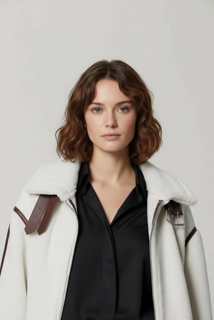 Manteau blanc à col larges avec sangles