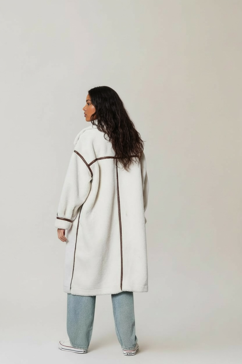 Manteau blanc à col larges avec sangles