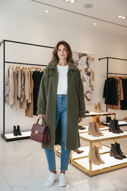 Manteau à col large avec sangle kaki