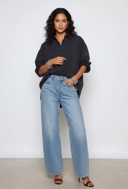 Chemise bleu noir à rayures