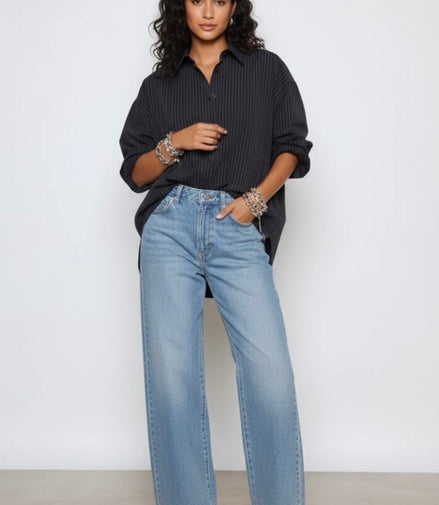 Chemise bleu noir à rayures