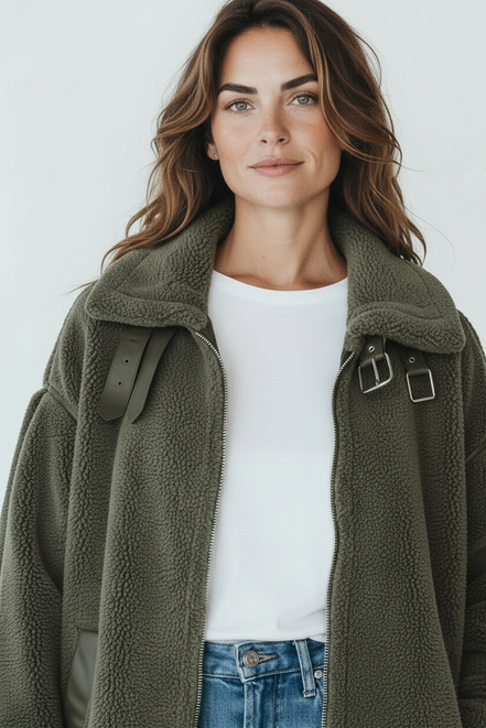 Manteau à col large avec sangle kaki