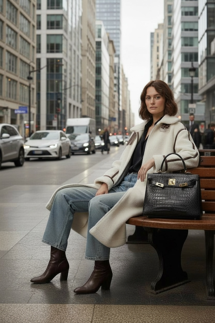 Manteau blanc à col larges avec sangles