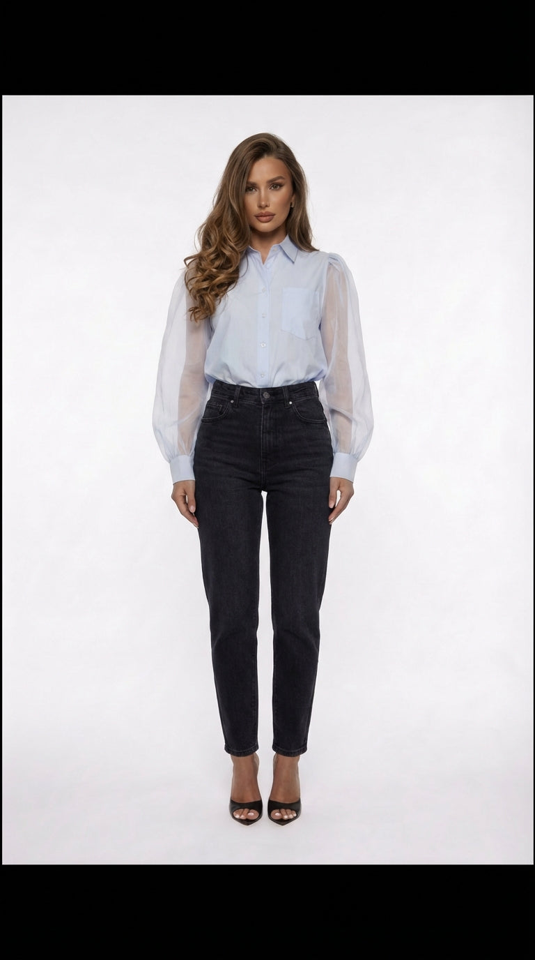 Chemisier bleu bi-matière