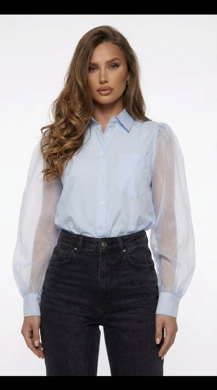 Chemisier bleu bi-matière