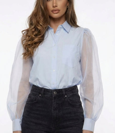 Chemisier bleu bi-matière