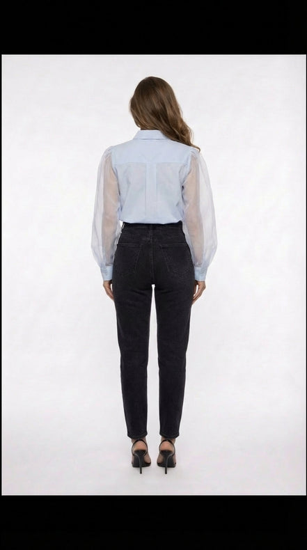 Chemisier bleu bi-matière