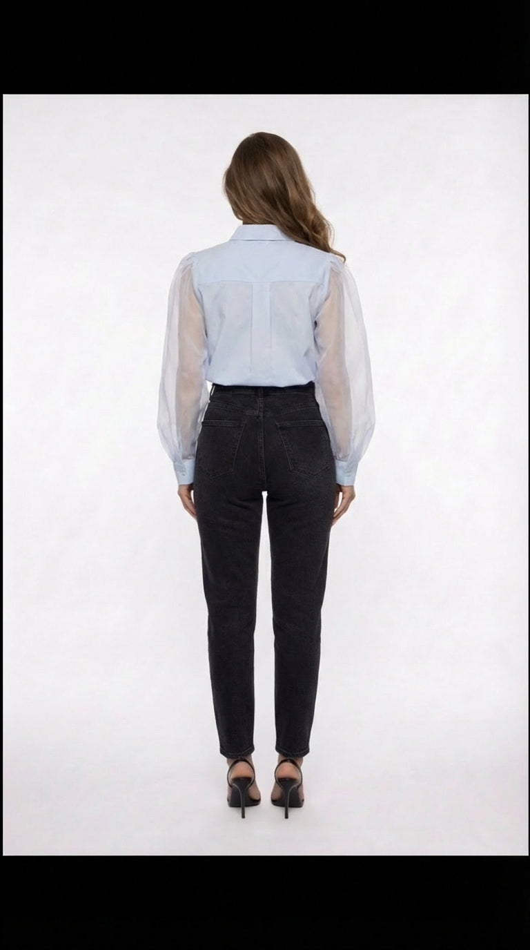 Chemisier bleu bi-matière