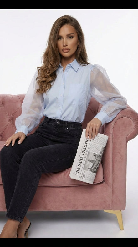 Chemisier bleu bi-matière