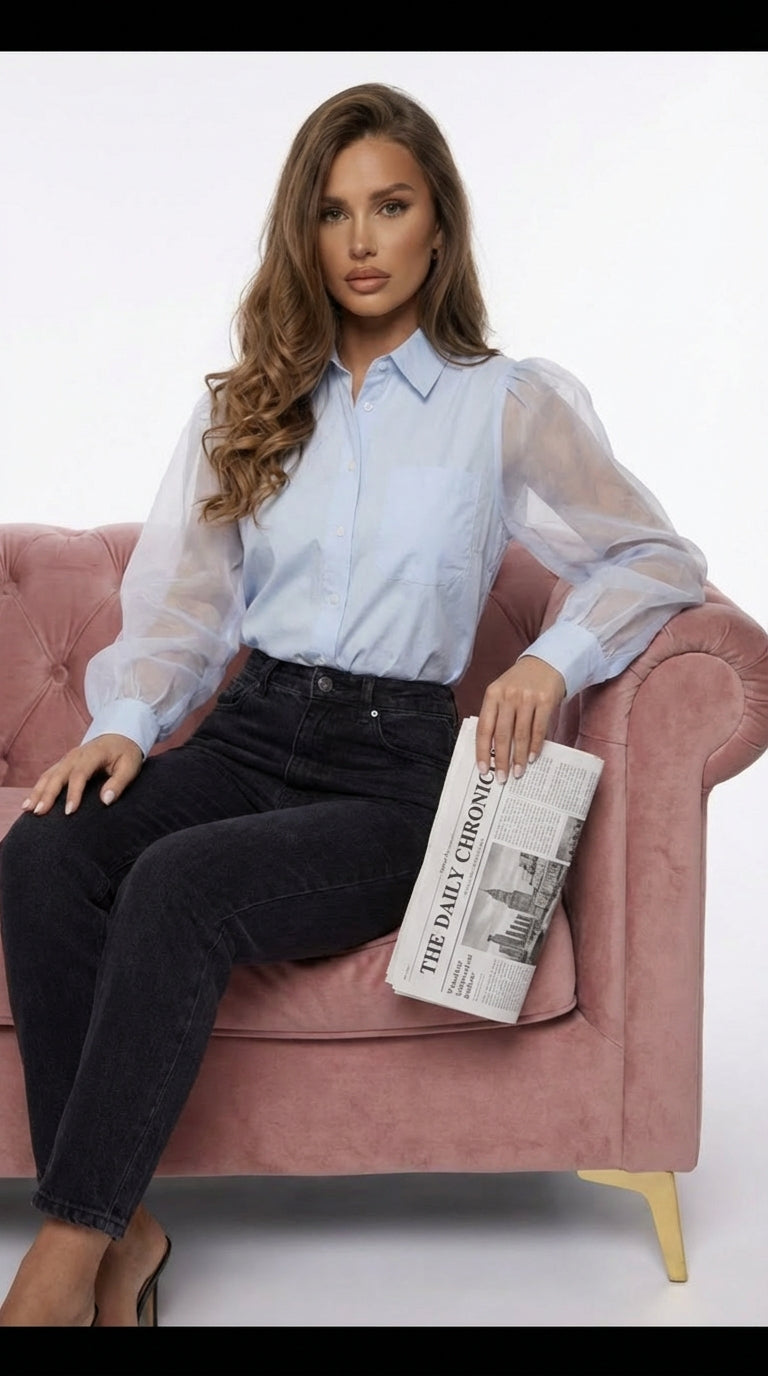 Chemisier bleu bi-matière