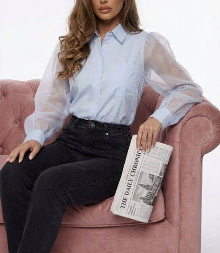 Chemisier bleu bi-matière