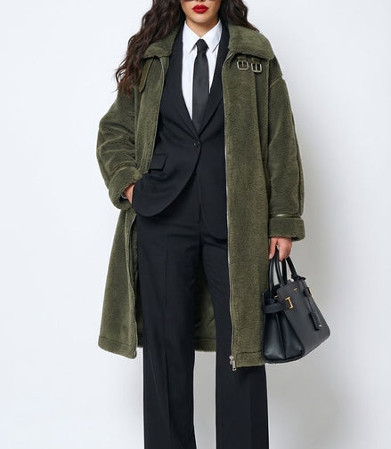 Manteau à col larges sangles kaki