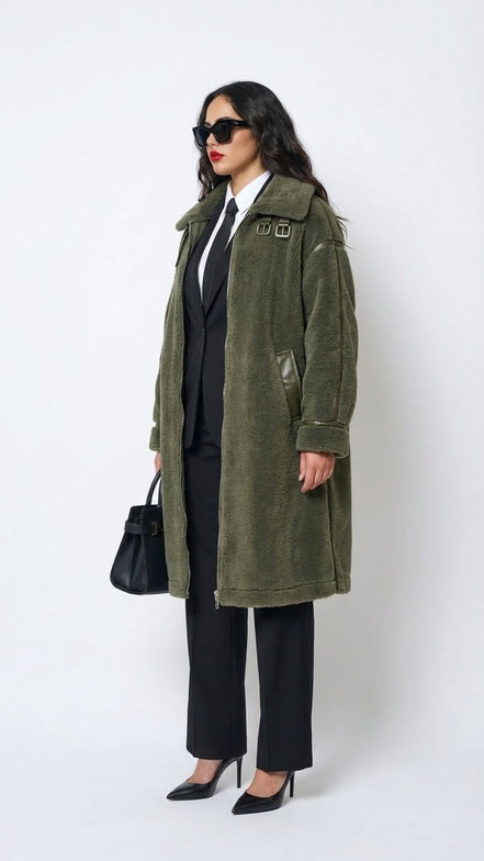 Manteau à col larges sangles kaki