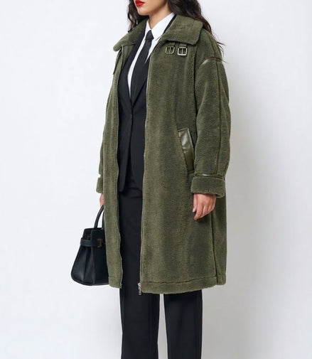 Manteau à col larges sangles kaki